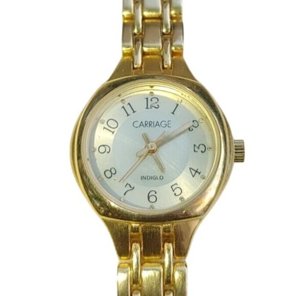 Timex Bracelet Watch Indiglo Vintage Carriage Quartz Gold Tone Links Adjustable - Picture 1 of 14